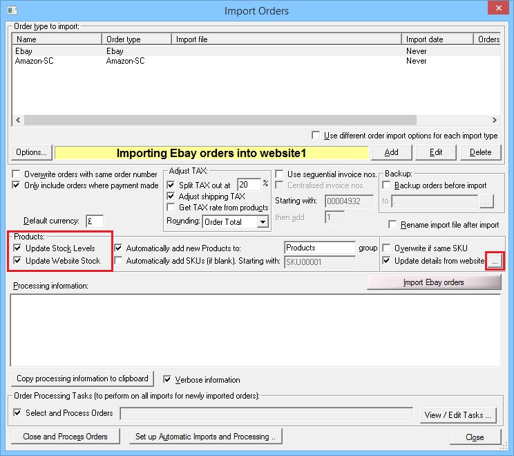 One Stop Order Processing Stock Control option