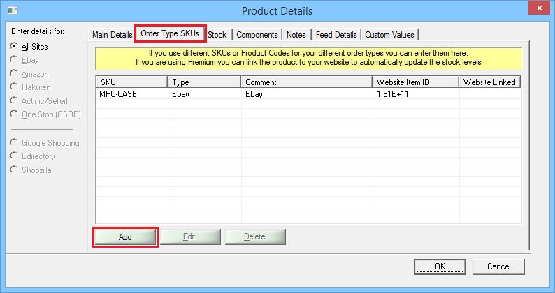 One Stop Order Processing Products Order Type SKU