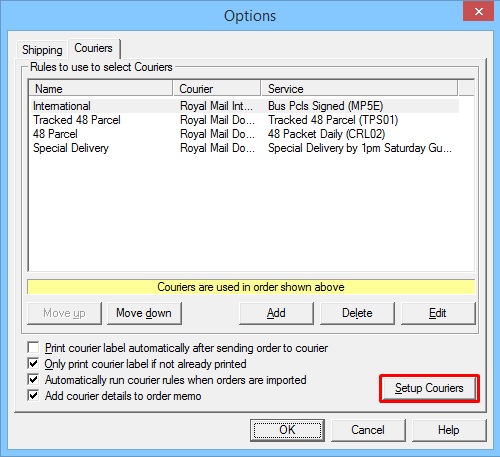 Royal Mail Courier Setup