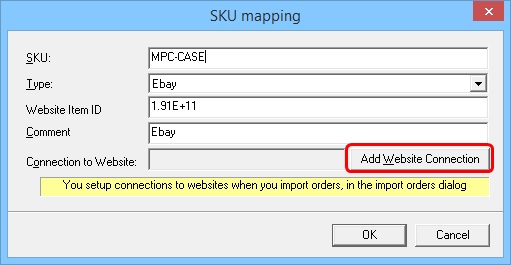 One Stop Order Processing SKU Mapping Dialog