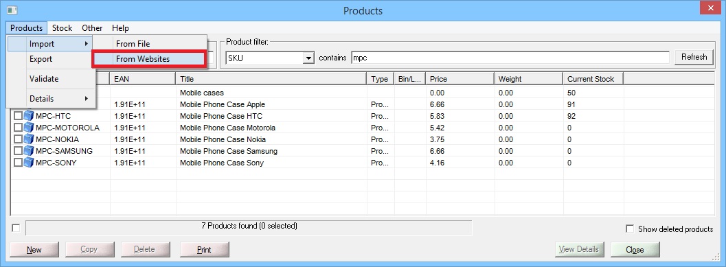 Setting up stock control