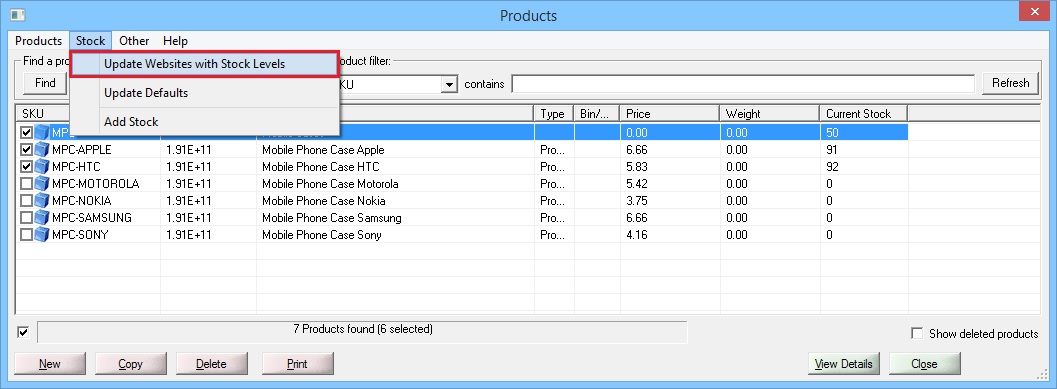 One Stop Order Processing SKU Mapping Dialog