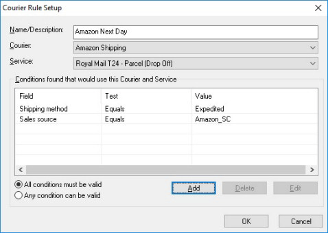 Setup automatic courier rules in One Stop Order Processing