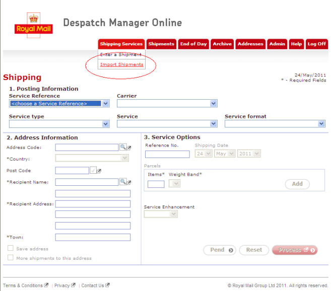 Importing consignments from a CSV file into Royal Mail Despatch Manager Online (DMO)