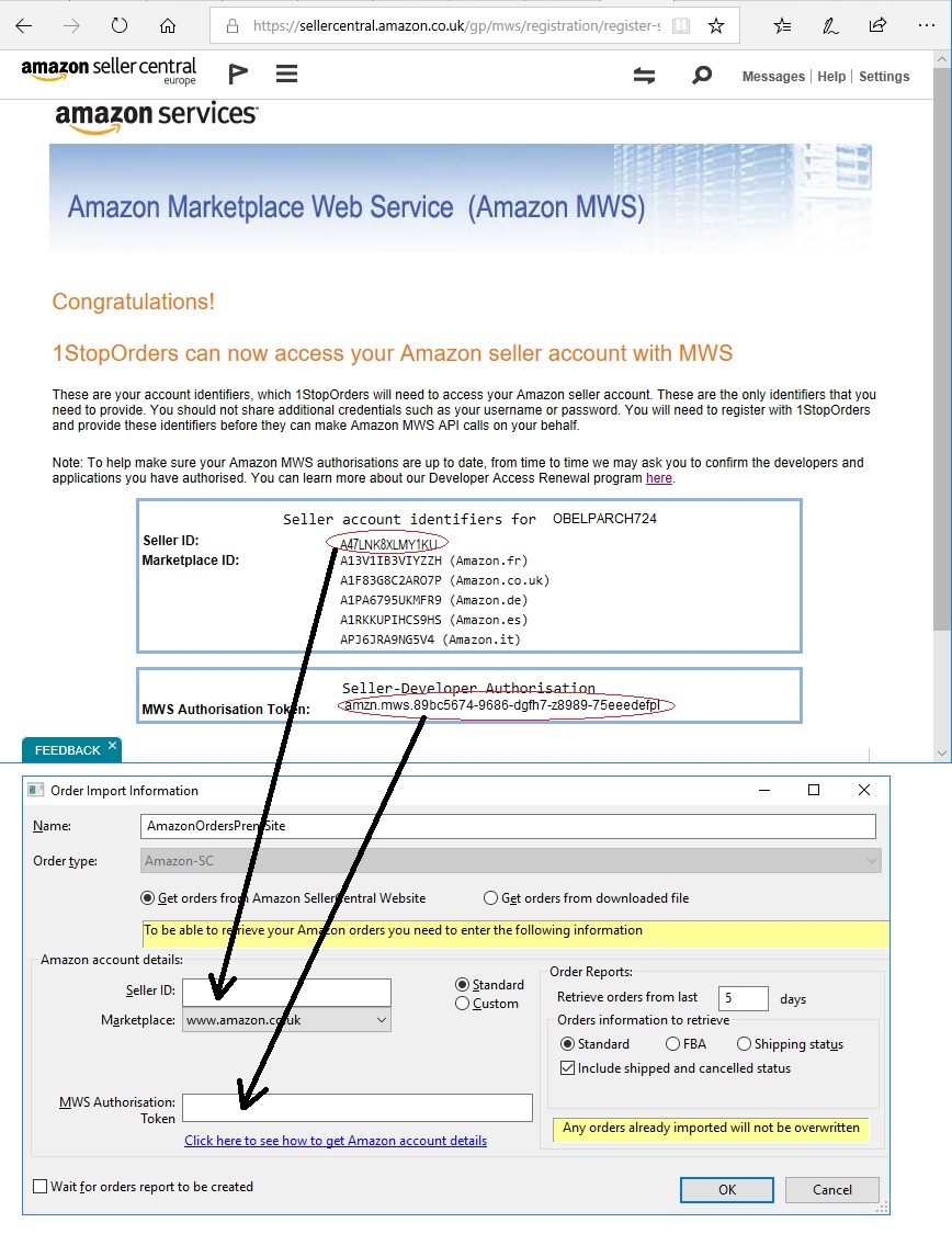 Entering Amazon details into One Stop Order Processing