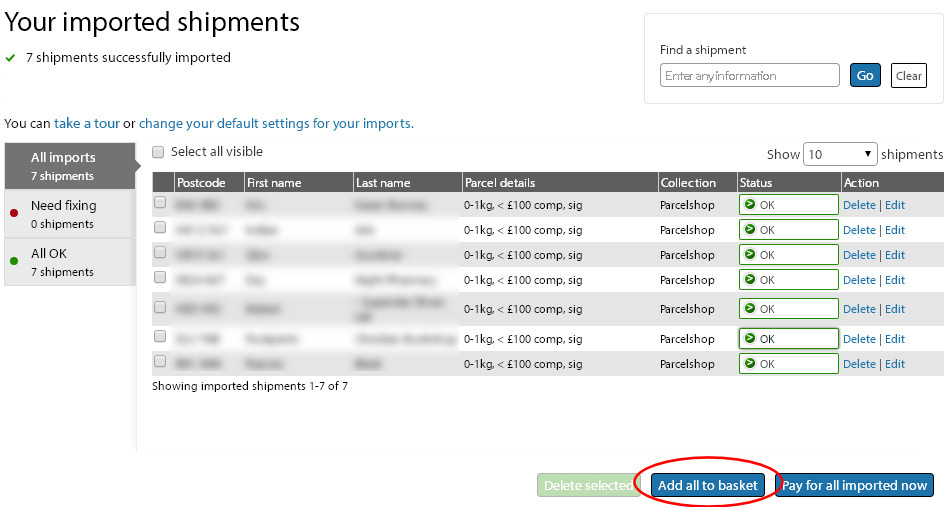 Importing customer details into myHermes for your Ebay, Amazon 