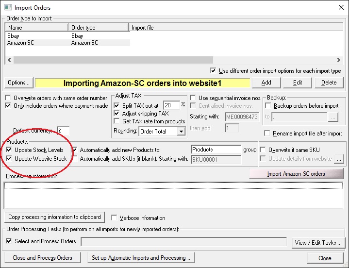 One Stop Order Processing Stock Levels